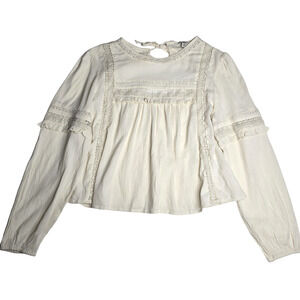 American Eagle Cream Lace Boho Peasant Top Medium Long Sleeve Women's NWOT